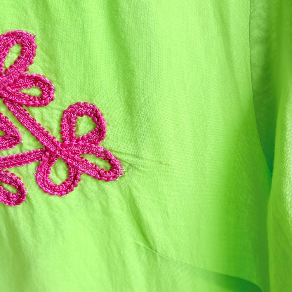 Gretchen Scott Maxi Dress M/L Boho Cottage Lime Green Pink Embroidered Cotton - Picture 6 of 10